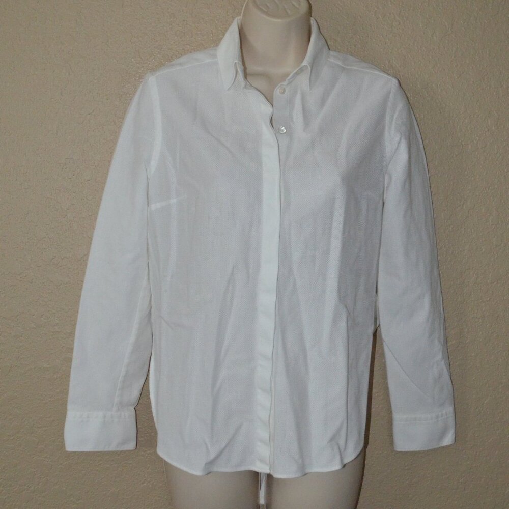 Sz 4 Dion Lee White Textured Cotton Long Sleeve Blouse